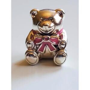 Pandora "It's A Girl" Pink Enamel Bowknot Sterling Silver 925 Teddy Bear Charm